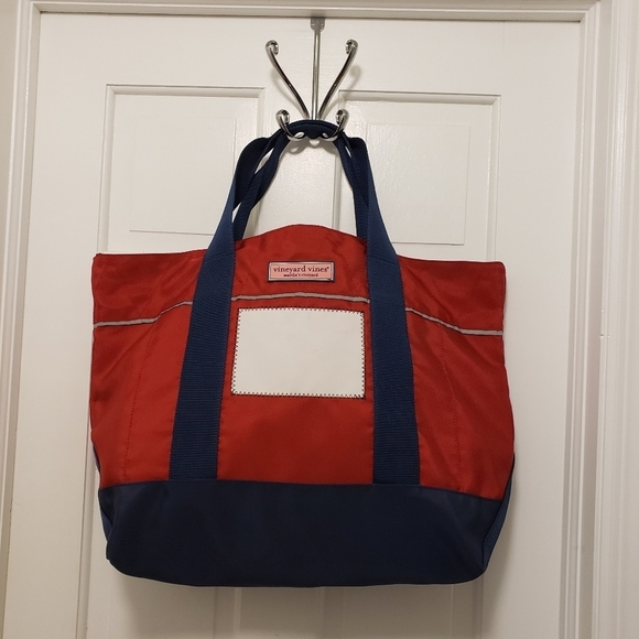Vineyard Vines Large Travel/Beach Tote Red/blue Open Top - Picture 6 of 7